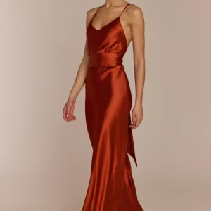 Brooklyn Dress in Burnt Orange Satin